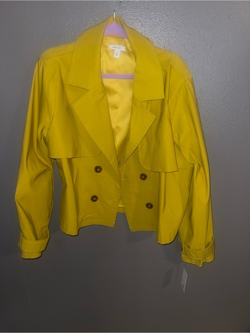 Nine West cropped trench jacket with tortoise buttons